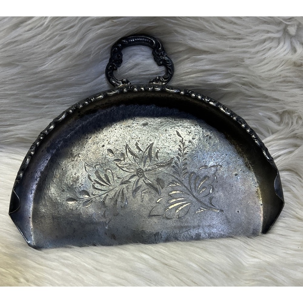 New England Table Crumb Tray‎ Quadruple Plate Silent Butler Metal Floral Design